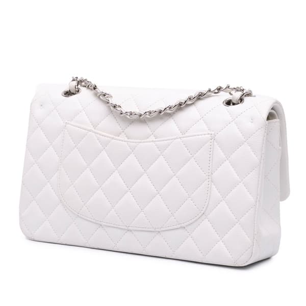 Pre-owned Chanel Medium Classic Caviar Double Flap White