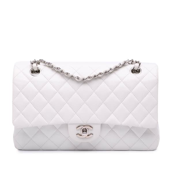 Pre-owned Chanel Medium Classic Caviar Double Flap White