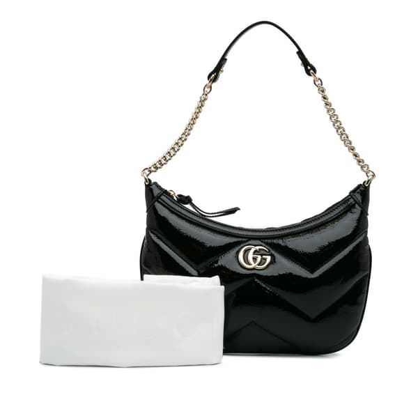 Pre-owned Gucci GG Marmont Matelasse Patent Shoulder Bag Black