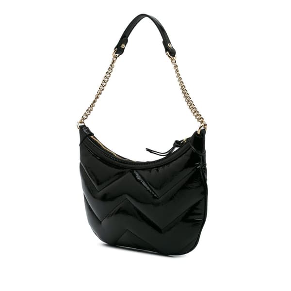Pre-owned Gucci GG Marmont Matelasse Patent Shoulder Bag Black