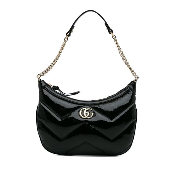 Pre-owned Gucci GG Marmont Matelasse Patent Shoulder Bag Black