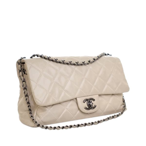 Pre-owned Chanel Large Quilted Glazed Calfskin Coco Soft Flap Brown