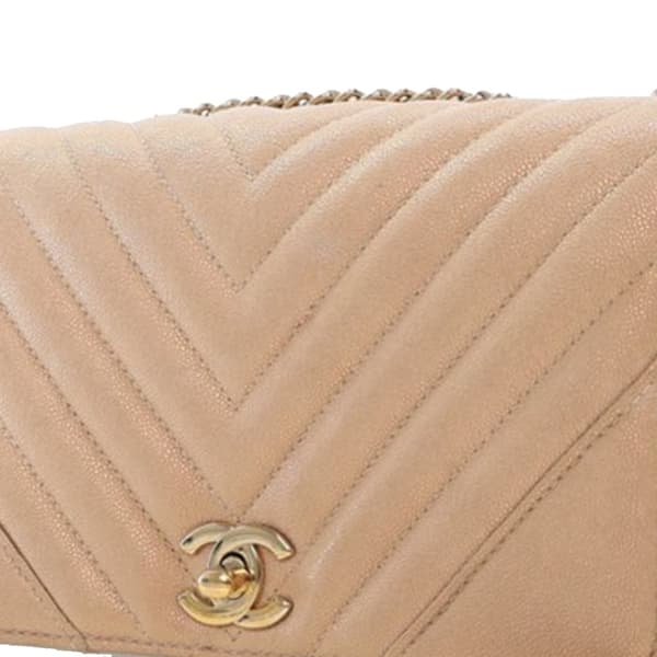 Pre-owned Chanel Small Chevron Caviar Statement Flap Brown