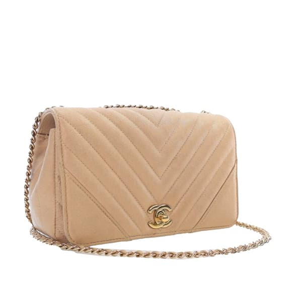 Pre-owned Chanel Small Chevron Caviar Statement Flap Brown