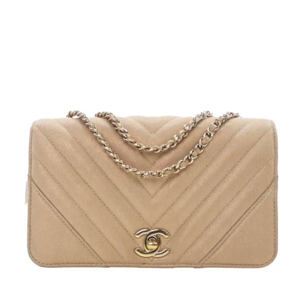 Pre-owned Chanel Small Chevron Caviar Statement Flap Brown