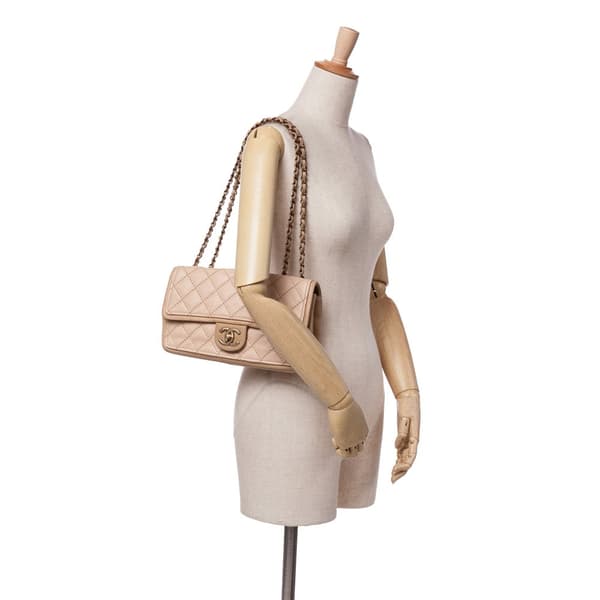 Pre-owned Chanel Medium Bicolor Calfskin Graphic Flap Brown