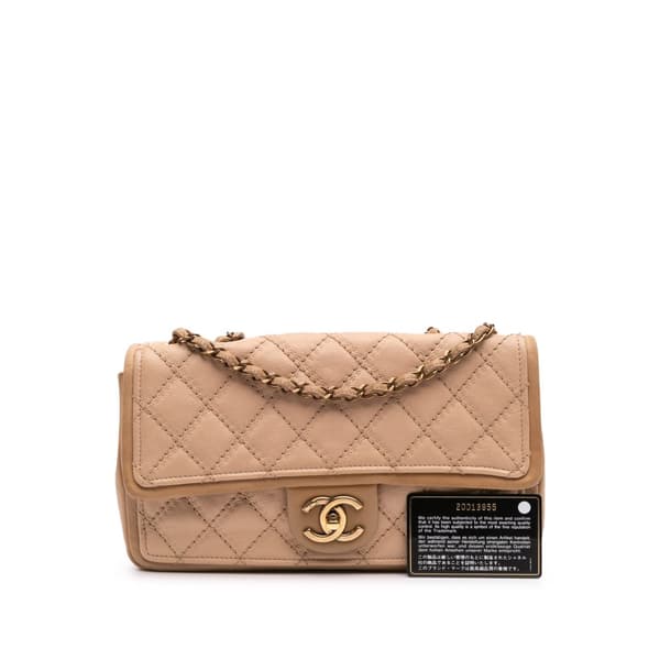 Pre-owned Chanel Medium Bicolor Calfskin Graphic Flap Brown