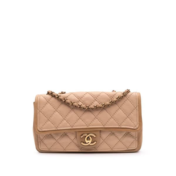 Pre-owned Chanel Medium Bicolor Calfskin Graphic Flap Brown