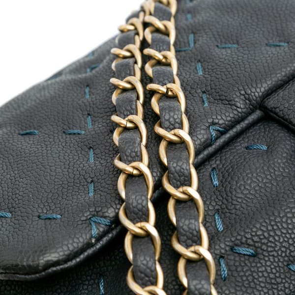 Pre-owned Chanel Caviar Wild Stitch Flap Blue