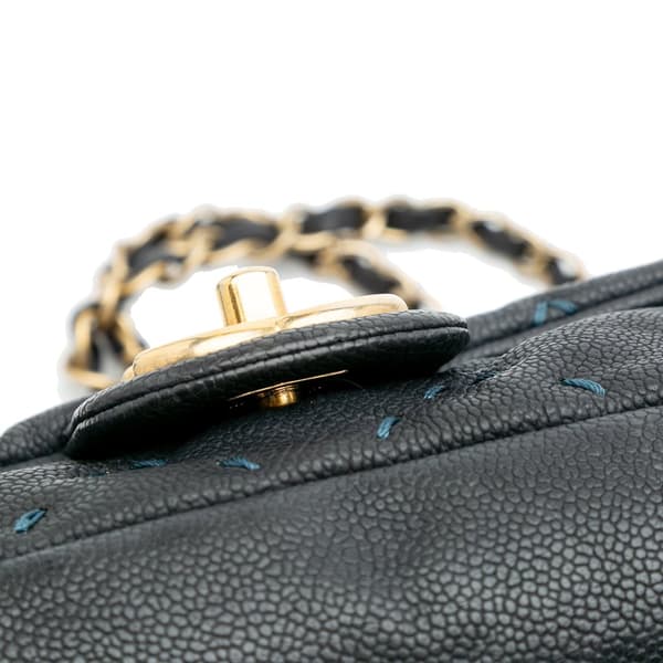 Pre-owned Chanel Caviar Wild Stitch Flap Blue