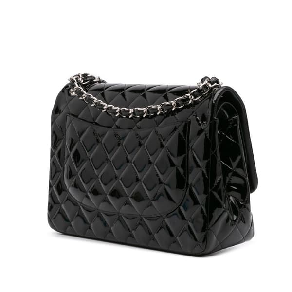 Pre-owned Chanel Jumbo Classic Patent Double Flap Black