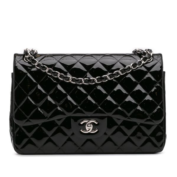 Pre-owned Chanel Jumbo Classic Patent Double Flap Black