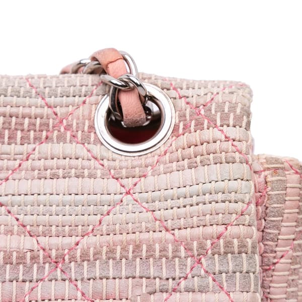 Pre-owned Chanel Quilted Tweed Espadrille Chain Flap Pink