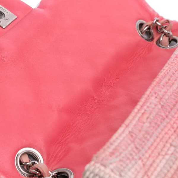 Pre-owned Chanel Quilted Tweed Espadrille Chain Flap Pink