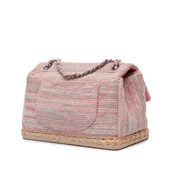 Pre-owned Chanel Quilted Tweed Espadrille Chain Flap Pink