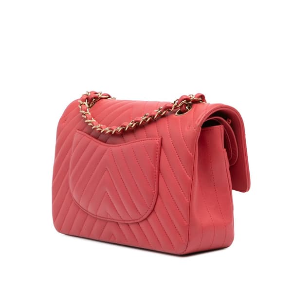 Pre-owned Chanel Medium Classic Chevron Lambskin Double Flap Red