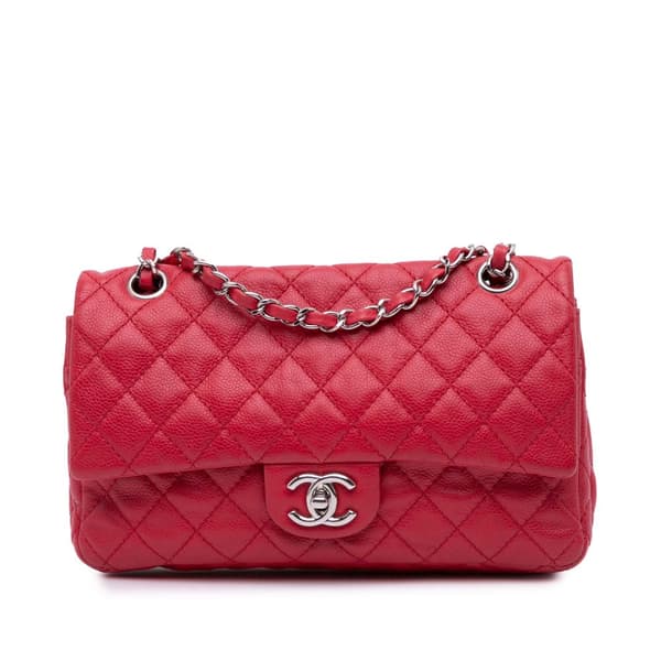Pre-owned Chanel Medium Classic Caviar Double Flap Red