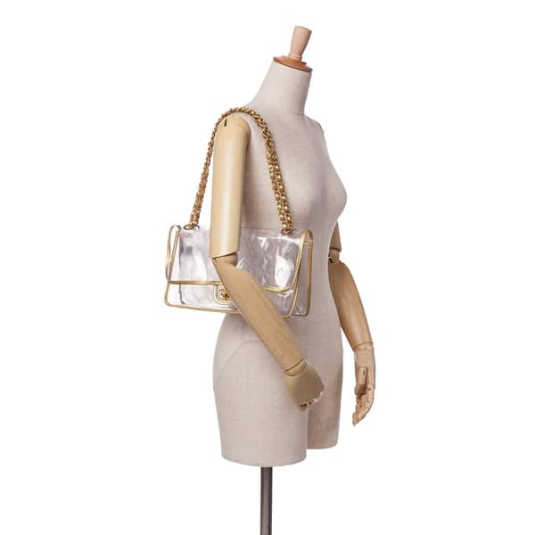 Pre-owned Chanel Medium PVC and Metallic Lambskin Naked Flap White