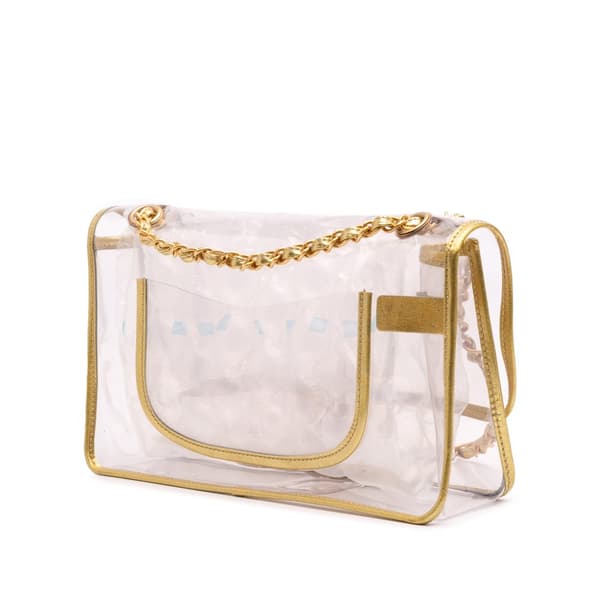 Pre-owned Chanel Medium PVC and Metallic Lambskin Naked Flap White
