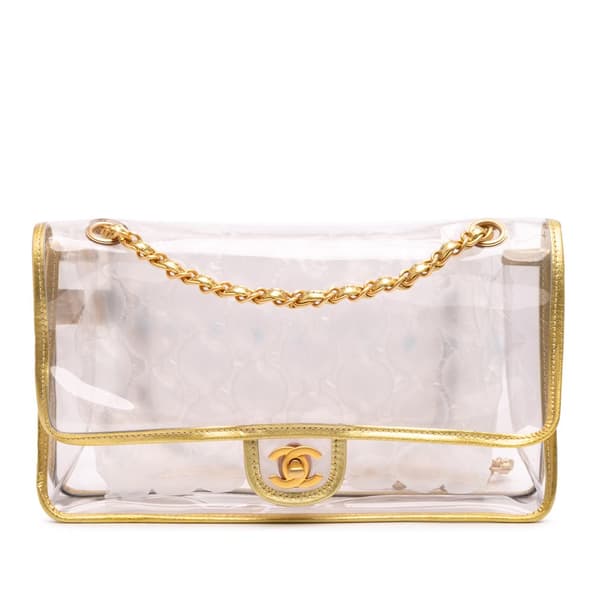 Pre-owned Chanel Medium PVC and Metallic Lambskin Naked Flap White