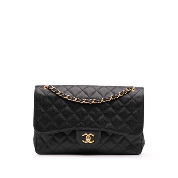 Pre-owned Chanel Jumbo Classic Caviar Double Flap Black