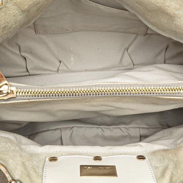 Pre-owned Fendi Floral Embroidered Canvas Mia Chain Tote Brown