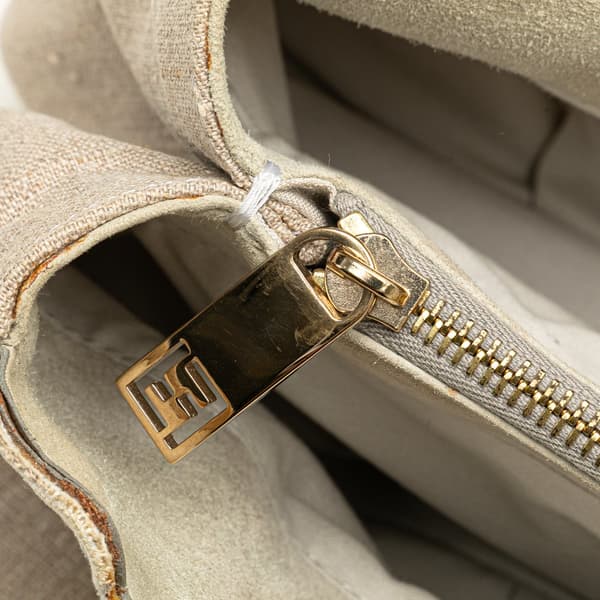 Pre-owned Fendi Floral Embroidered Canvas Mia Chain Tote Brown
