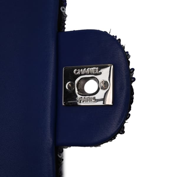 Pre-owned Chanel Medium Classic Sequin Single Flap Blue