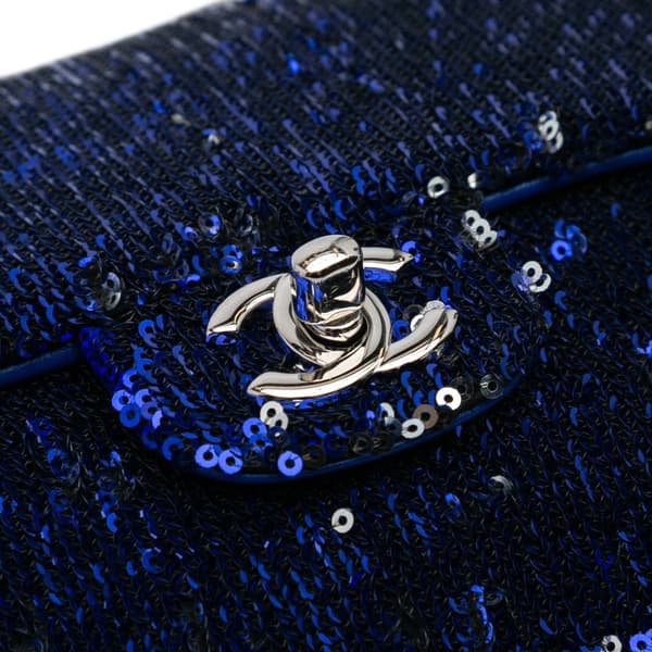 Pre-owned Chanel Medium Classic Sequin Single Flap Blue