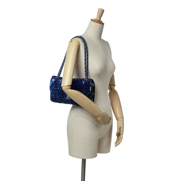 Pre-owned Chanel Medium Classic Sequin Single Flap Blue