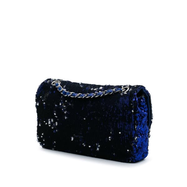Pre-owned Chanel Medium Classic Sequin Single Flap Blue