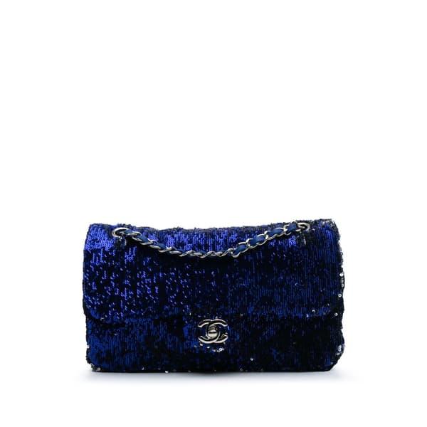 Pre-owned Chanel Medium Classic Sequin Single Flap Blue