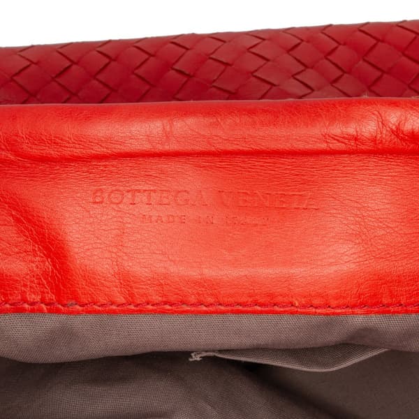 Pre-owned Bottega Veneta Nappa Intrecciato Flap Shoulder Bag Red