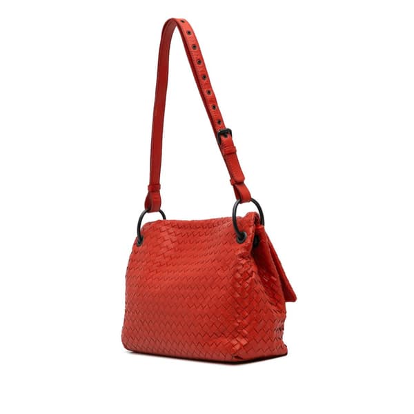 Pre-owned Bottega Veneta Nappa Intrecciato Flap Shoulder Bag Red