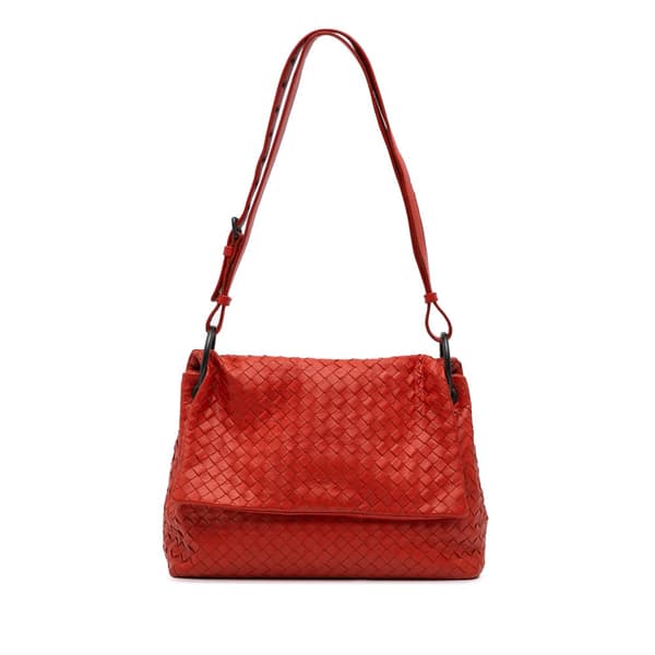 Pre-owned Bottega Veneta Nappa Intrecciato Flap Shoulder Bag Red