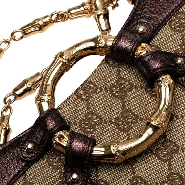 Pre-owned Gucci GG Canvas Bamboo Ring Chain Shoulder Bag Brown