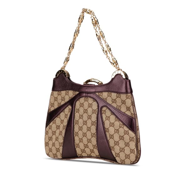 Pre-owned Gucci GG Canvas Bamboo Ring Chain Shoulder Bag Brown