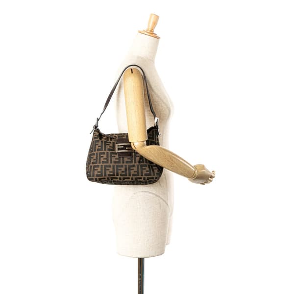 Pre-owned Fendi Zucca Canvas Double Flap Shoulder Bag Brown