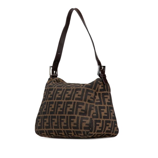 Pre-owned Fendi Zucca Canvas Double Flap Shoulder Bag Brown