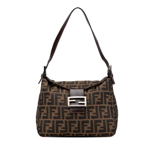 Pre-owned Fendi Zucca Canvas Double Flap Shoulder Bag Brown