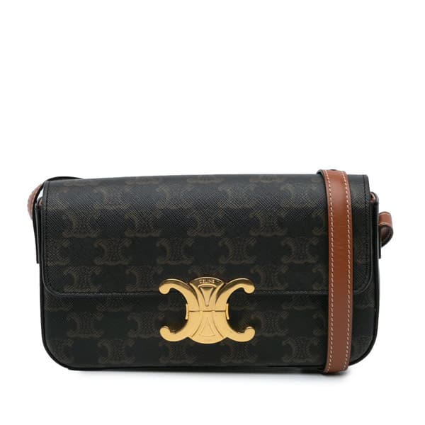 Pre-owned Celine Triomphe Coated Canvas Claude Shoulder Bag Brown
