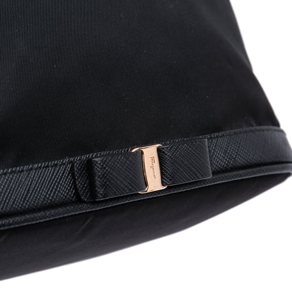 Pre-owned Ferragamo Nylon Vara Bow Shoulder Bag Black