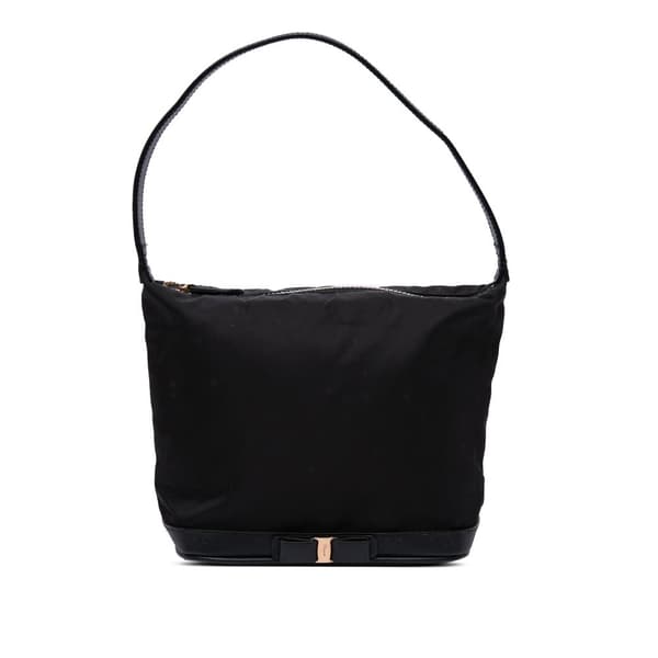 Pre-owned Ferragamo Nylon Vara Bow Shoulder Bag Black