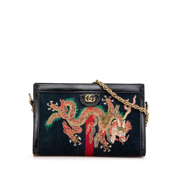Pre-owned Gucci Small Suede Dragon Ophidia Shoulder Bag Blue