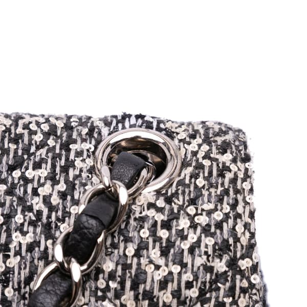 Pre-owned Chanel Tweed and Sequin Elementary Chic Flap Gray