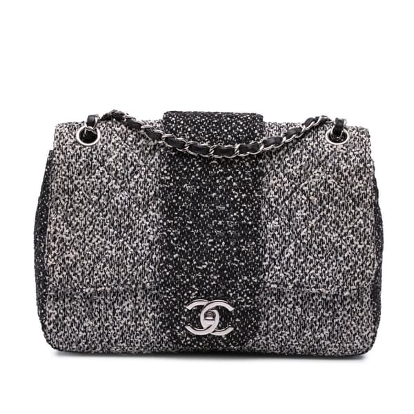 Pre-owned Chanel Tweed and Sequin Elementary Chic Flap Gray