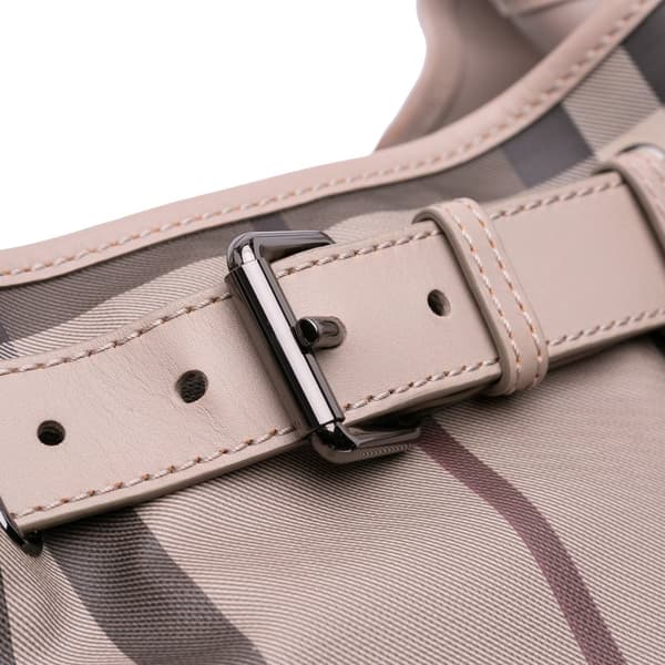 Pre-owned Burberry Medium Smoked Check Coated Canvas Walden Belted Hobo Gray
