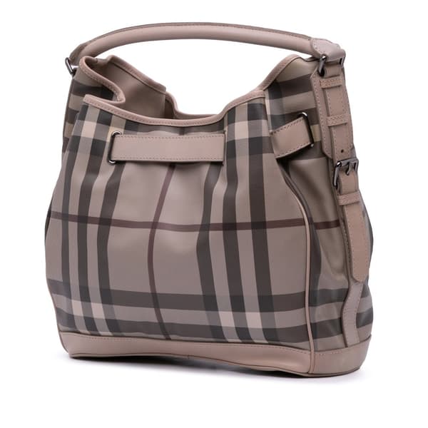 Pre-owned Burberry Medium Smoked Check Coated Canvas Walden Belted Hobo Gray
