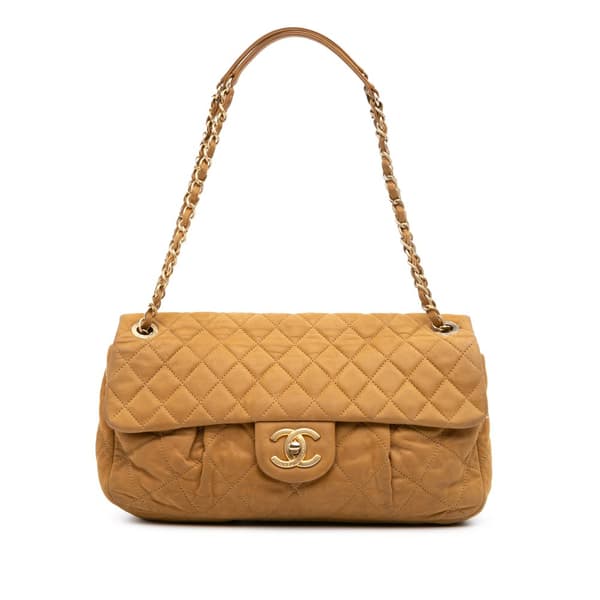 Pre-owned Chanel Large Iridescent Calfskin Chic Quilt Flap Brown
