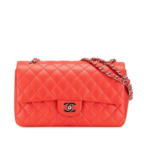 Pre-owned Chanel Medium Classic Perforated Lambskin Single Flap Red